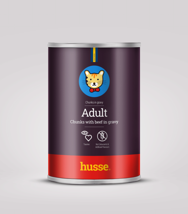 Morceaux de boeuf en sauce pour chat adulte en bonne santé avec husse