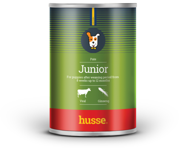 pâté au veau pour chiot junior en bonne santé avec husse