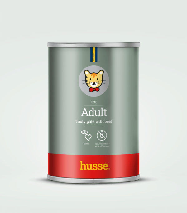 pâtée au boeuf pour chat adulte en bonne santé avec husse